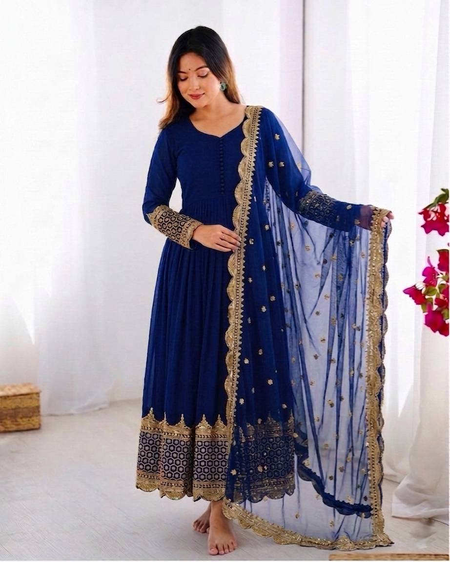 Elegant Embroidered Anarkali Ensemble with Scalloped Dupatta Festive Collection