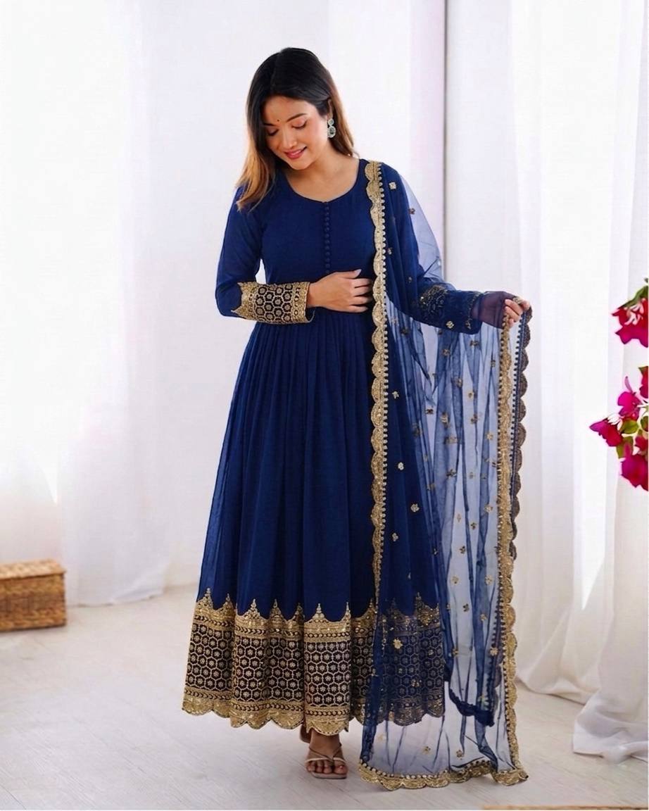Elegant Embroidered Anarkali Ensemble with Scalloped Dupatta Festive Collection