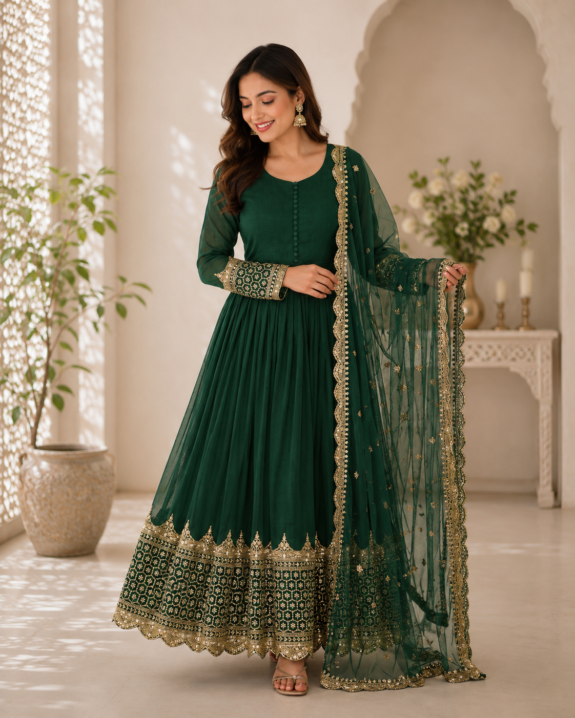 Elegant Embroidered Anarkali Ensemble with Scalloped Dupatta Festive Collection