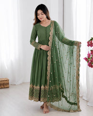 Sophisticated Anarkali Suit Set Intricate Golden Embellishments and Festive Party Outfit