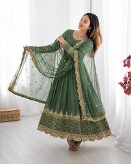 Sophisticated Anarkali Suit Set Intricate Golden Embellishments and Festive Party Outfit