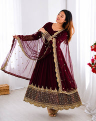 Sophisticated Anarkali Suit Set Intricate Golden Embellishments and Festive Party Outfit