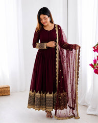Sophisticated Anarkali Suit Set Intricate Golden Embellishments and Festive Party Outfit