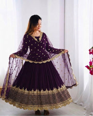 Sophisticated Anarkali Suit Set Intricate Golden Embellishments and Festive Party Outfit
