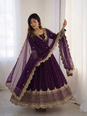 Sophisticated Anarkali Suit Set Intricate Golden Embellishments and Festive Party Outfit