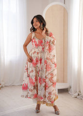 Designer Floral Anarkali with Matching Pant And Scalloped Dupatta Set