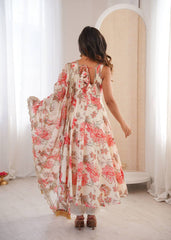 Designer Floral Anarkali with Matching Pant And Scalloped Dupatta Set
