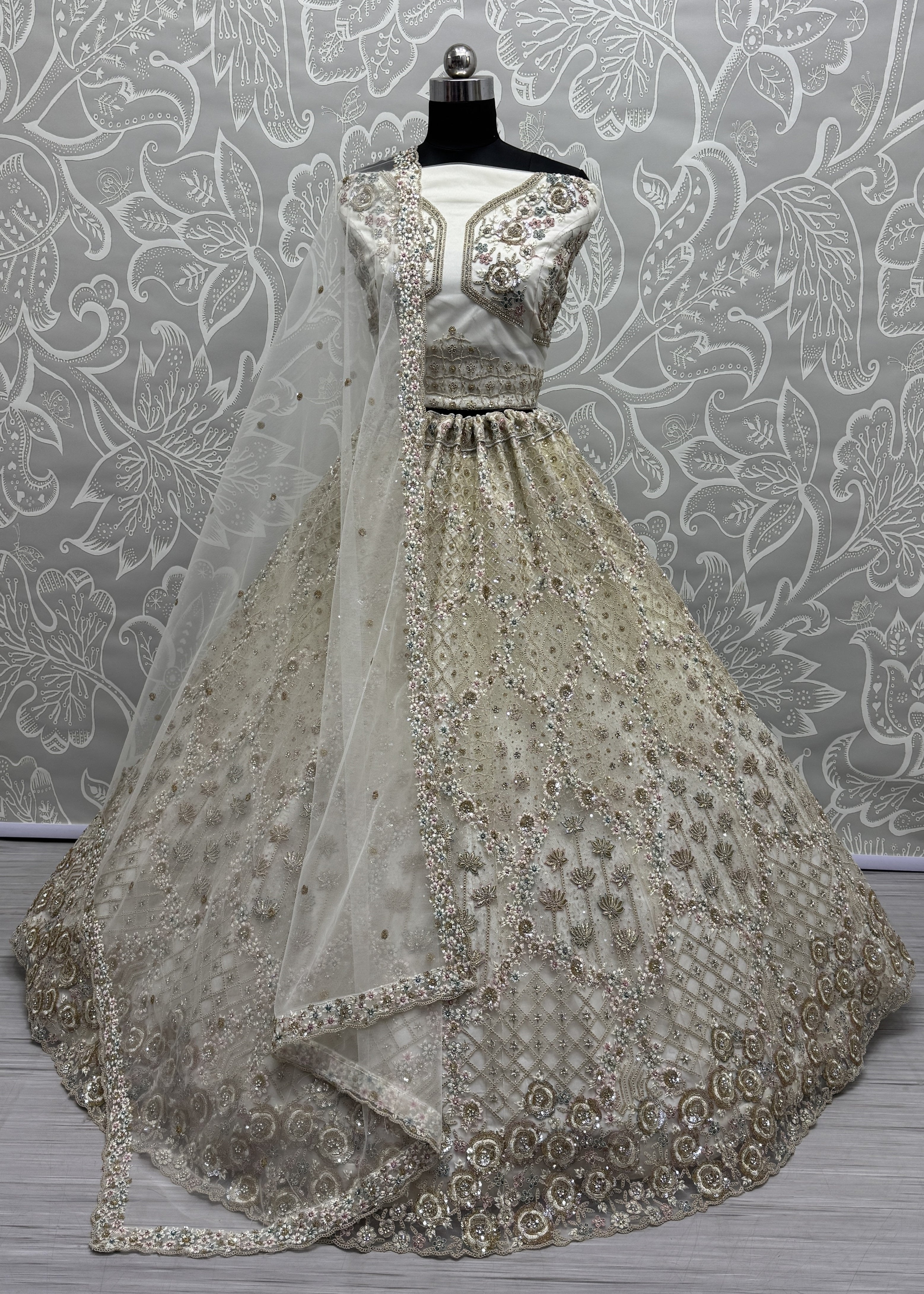 Heavy Embroidered Bridal Lehenga Choli with Sequins & Stone Work