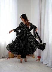 Sophisticated Traditional Anarkali Ensemble Striped Festive Wear for Women