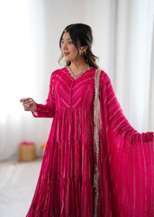 Sophisticated Traditional Anarkali Ensemble Striped Festive Wear for Women