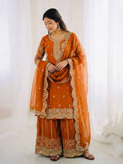 Elegant Ethnic Sharara Suit for Women Intricate Thread Work Festive Ensemble