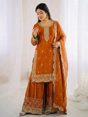 Elegant Ethnic Sharara Suit for Women Intricate Thread Work Festive Ensemble