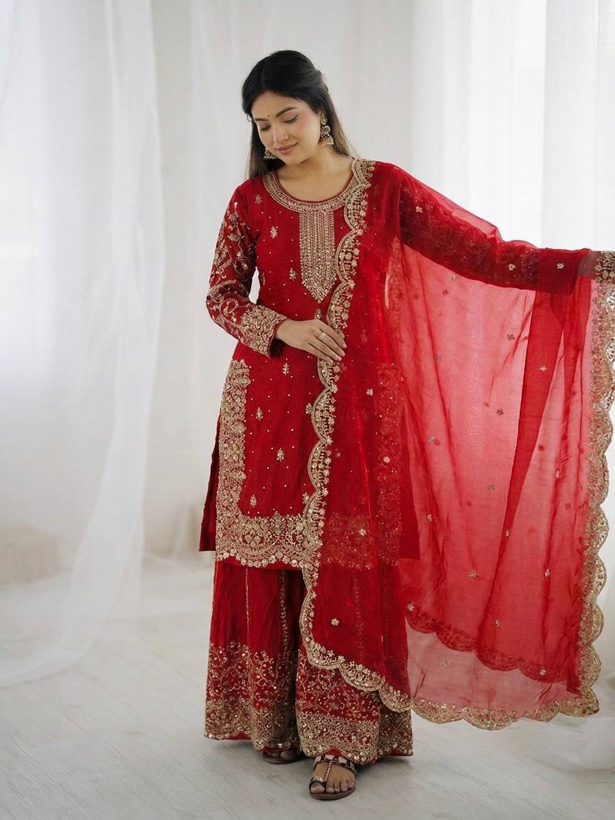 Elegant Ethnic Sharara Suit for Women Intricate Thread Work Festive Ensemble