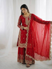 Elegant Ethnic Sharara Suit for Women Intricate Thread Work Festive Ensemble