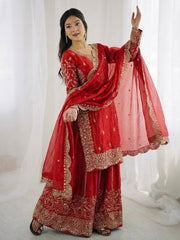 Elegant Ethnic Sharara Suit for Women Intricate Thread Work Festive Ensemble