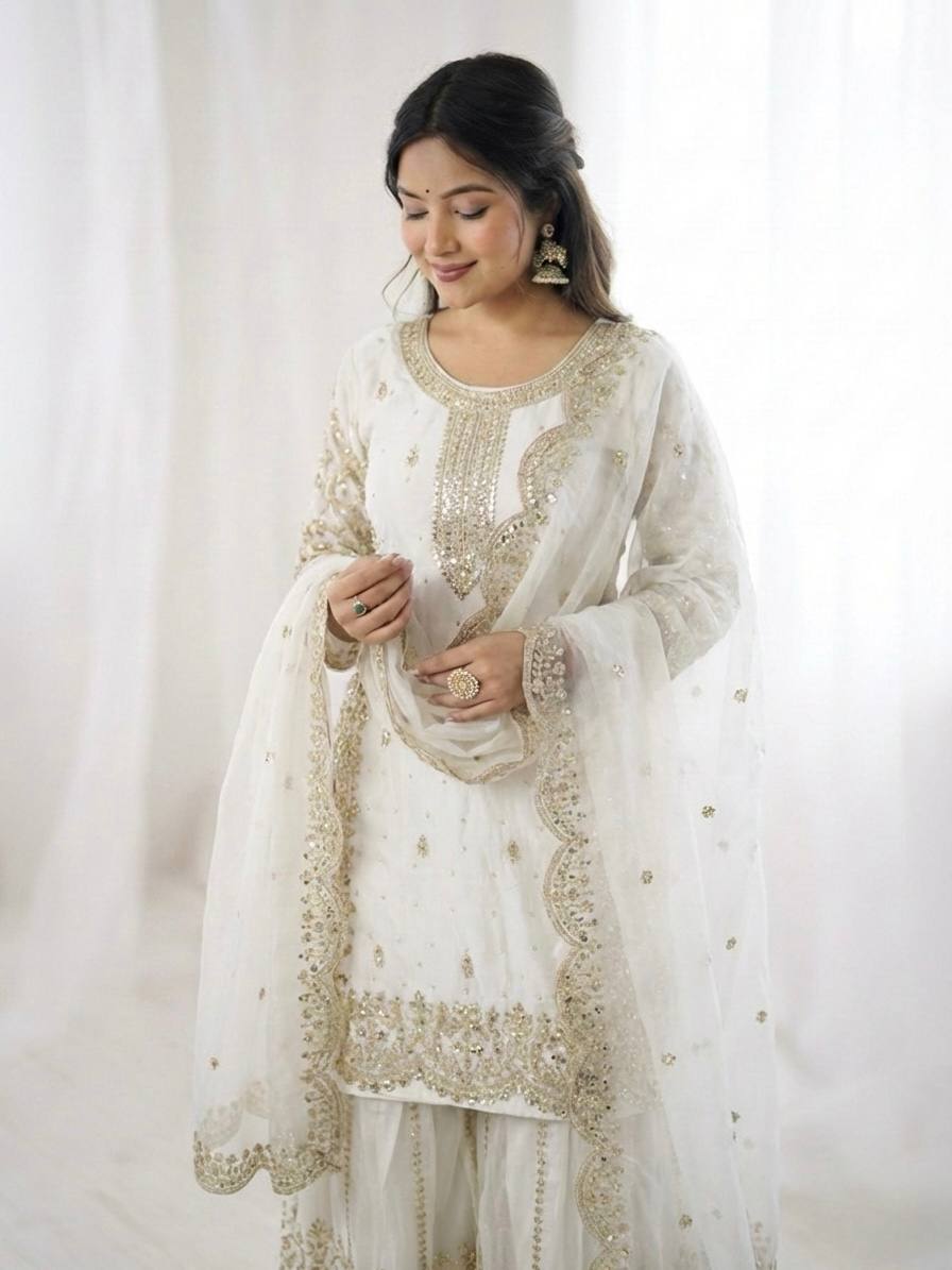 Elegant Ethnic Sharara Suit for Women Intricate Thread Work Festive Ensemble