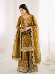 Luxurious Festive Organza Sharara Set Hand Embellished Ethnic Ensemble