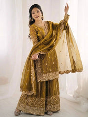 Luxurious Festive Organza Sharara Set Hand Embellished Ethnic Ensemble