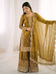 Luxurious Festive Organza Sharara Set Hand Embellished Ethnic Ensemble
