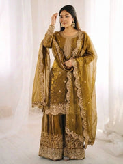 Luxurious Festive Organza Sharara Set Hand Embellished Ethnic Ensemble