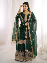 Luxurious Festive Organza Sharara Set Hand Embellished Ethnic Ensemble