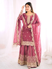 Luxurious Festive Organza Sharara Set Hand Embellished Ethnic Ensemble
