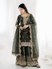 Luxurious Festive Organza Sharara Set Hand Embellished Ethnic Ensemble