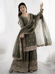 Luxurious Festive Organza Sharara Set Hand Embellished Ethnic Ensemble
