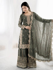 Luxurious Festive Organza Sharara Set Hand Embellished Ethnic Ensemble