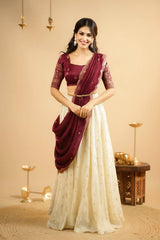 Maroon & Ivory Designer Lehenga Choli With Embroidered Blouse and Dupatta