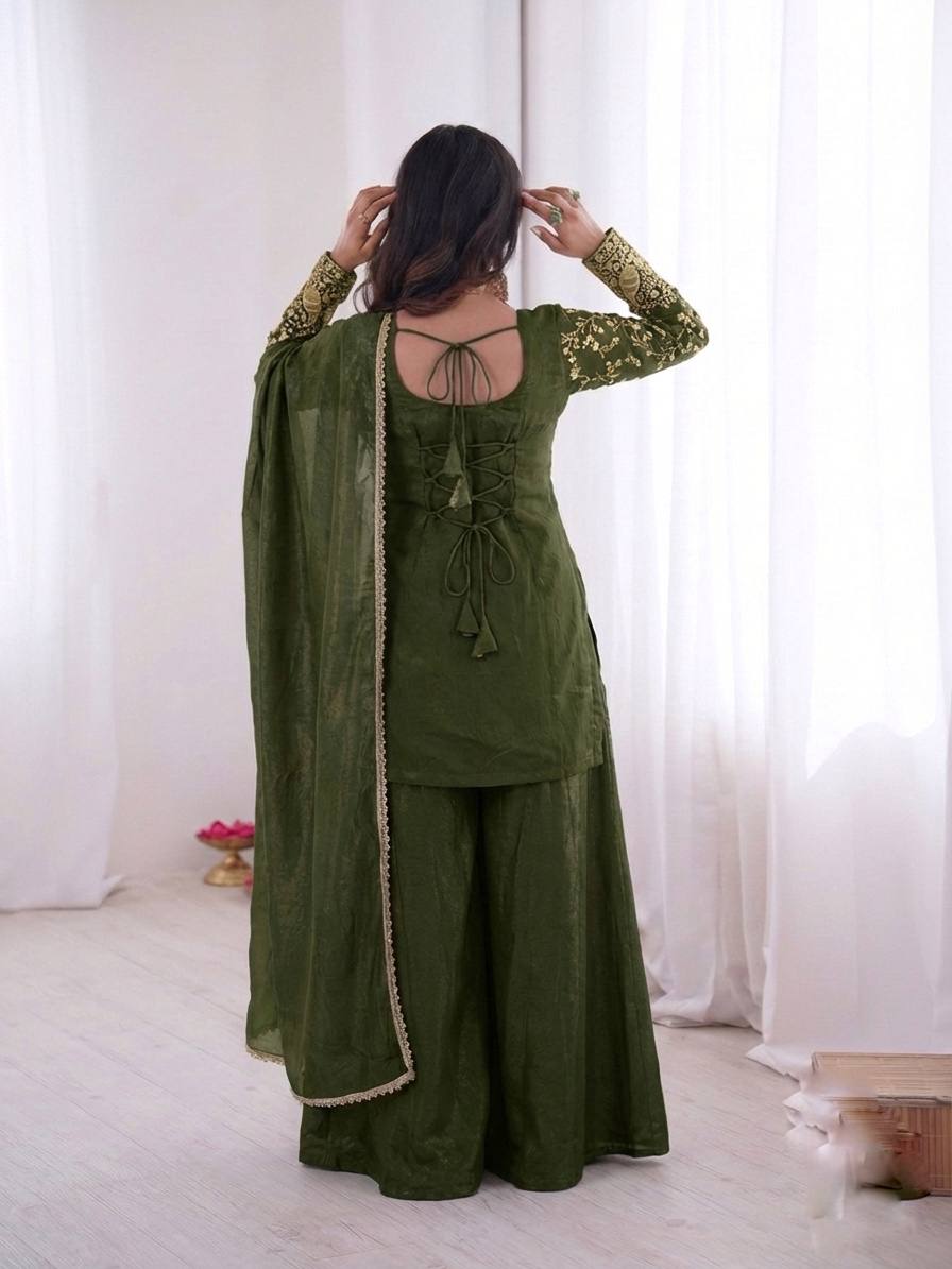 Sophisticated Festive Organza Palazzo Set Luxurious Traditional Ensemble