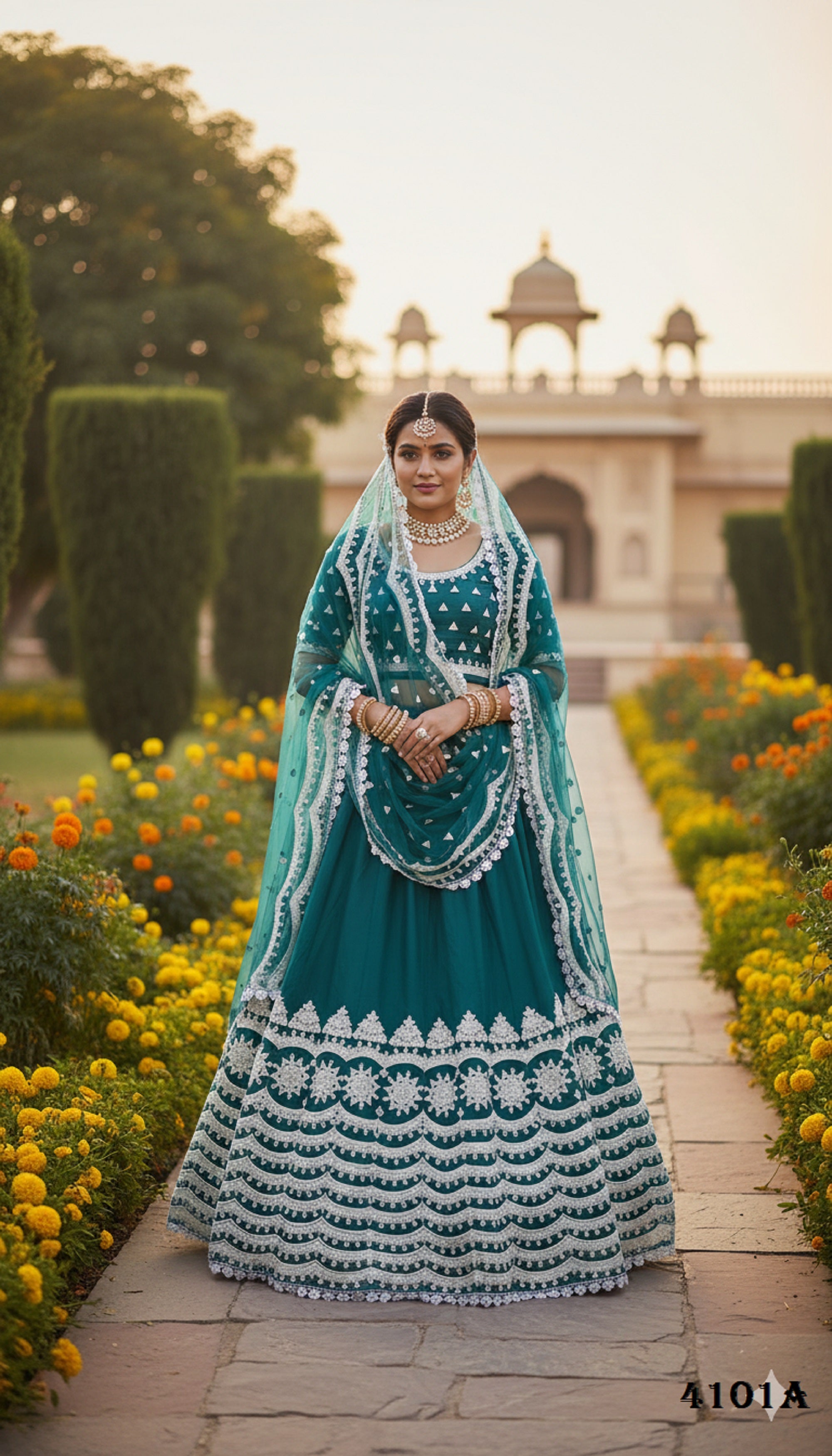 Chinnon Silk Lehenga Choli with Heavy Scallop Embroidery and Sequin Work