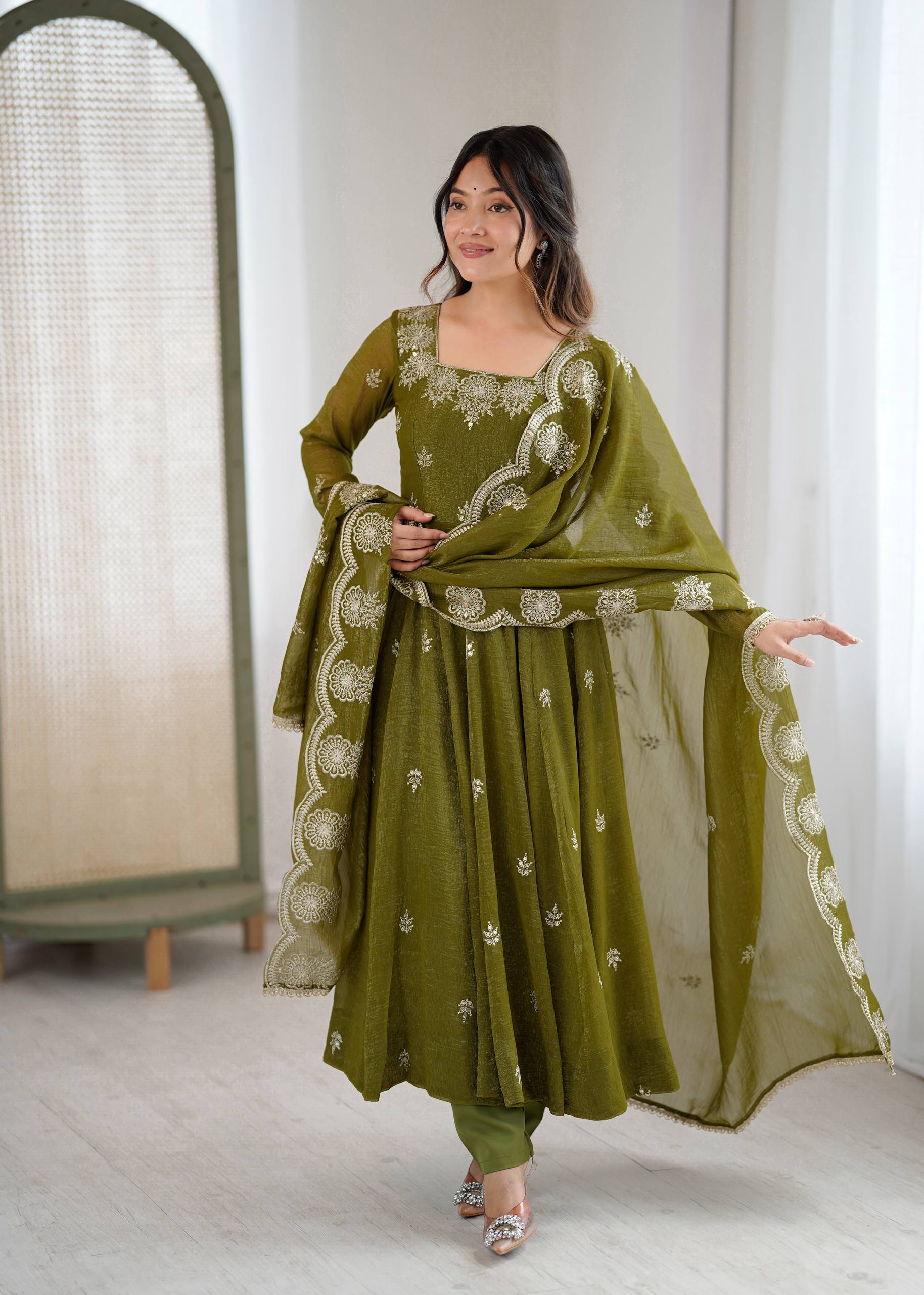 Luxurious Embroidered Anarkali with Matching Pant And Dupatta Designer Ethnic Set