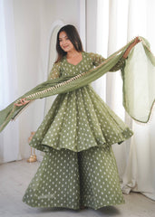 Contemporary Peplum Sharara Set Stylish Festive Wear with Intricate Details