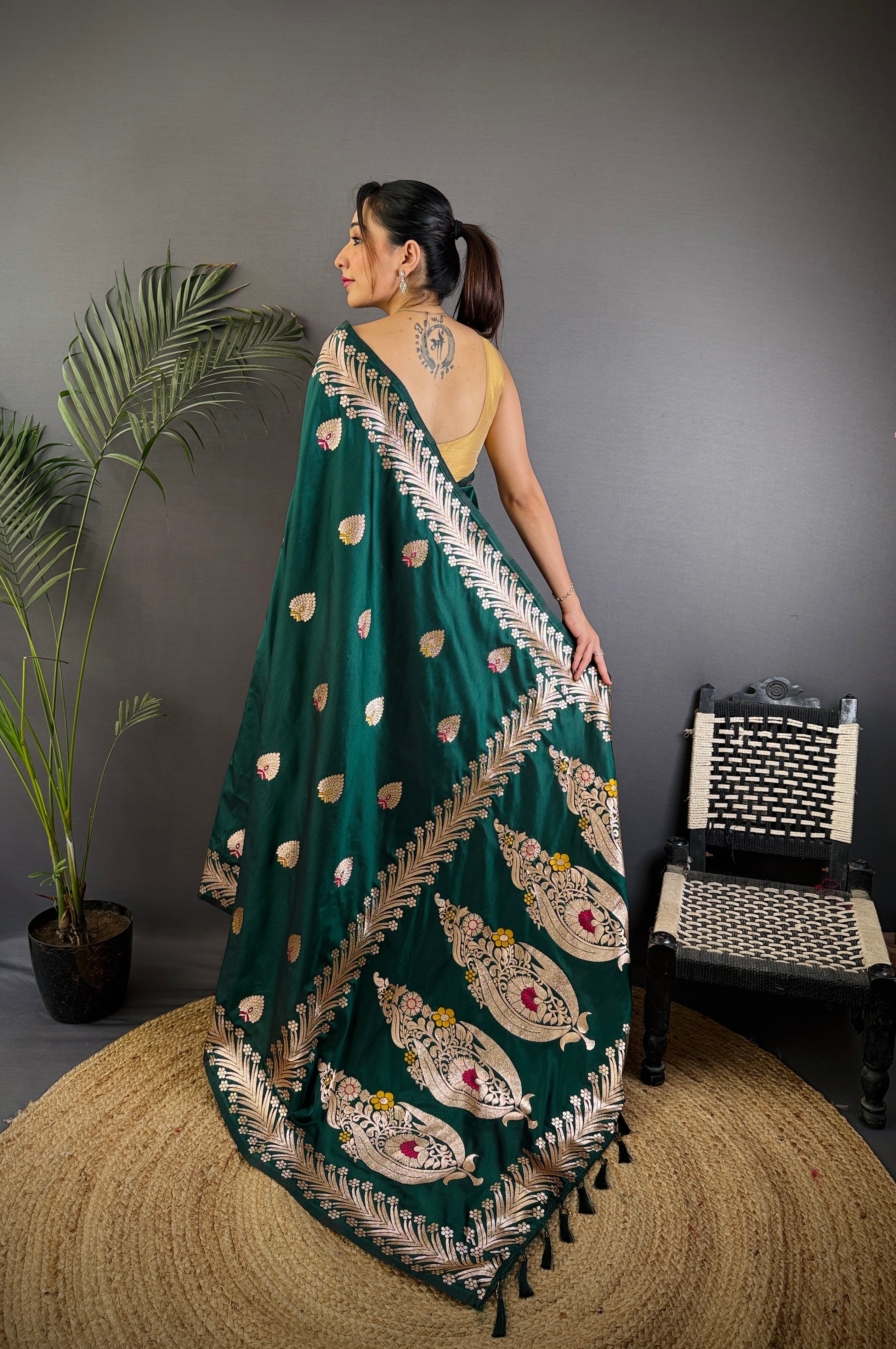 Elegant Banarasi Soft Silk Saree with Rich Zari Border Woven Pallu Traditional Indian Ethnic Wear for Weddings and Festivals