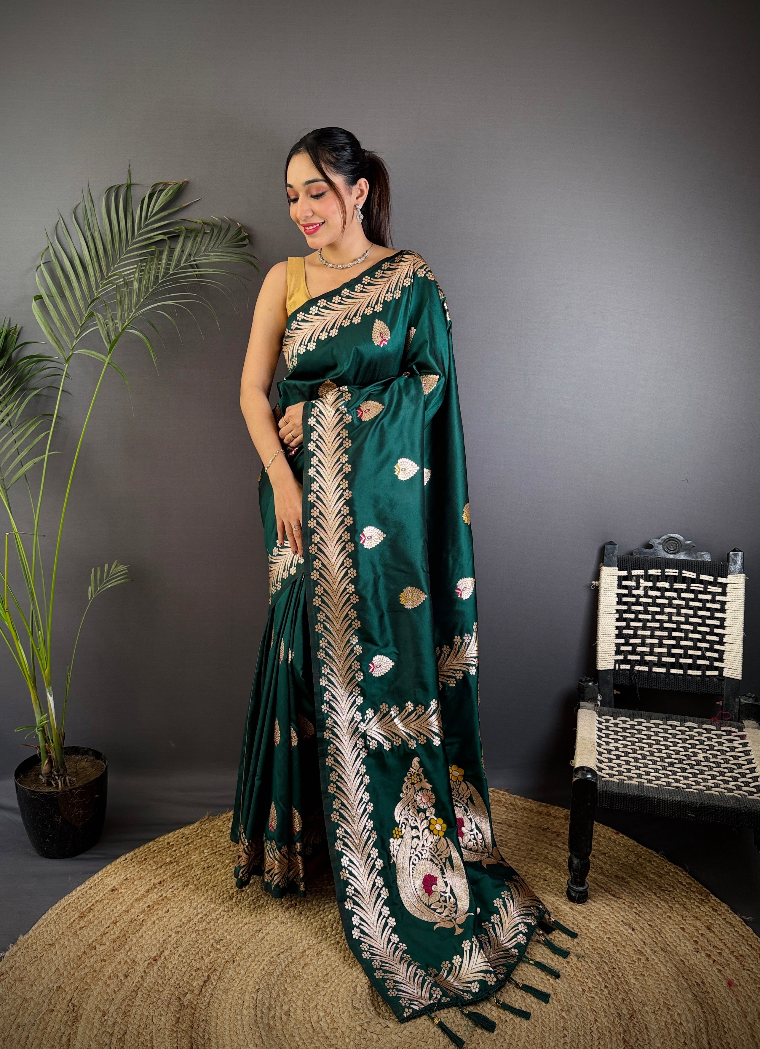 Elegant Banarasi Soft Silk Saree with Rich Zari Border Woven Pallu Traditional Indian Ethnic Wear for Weddings and Festivals