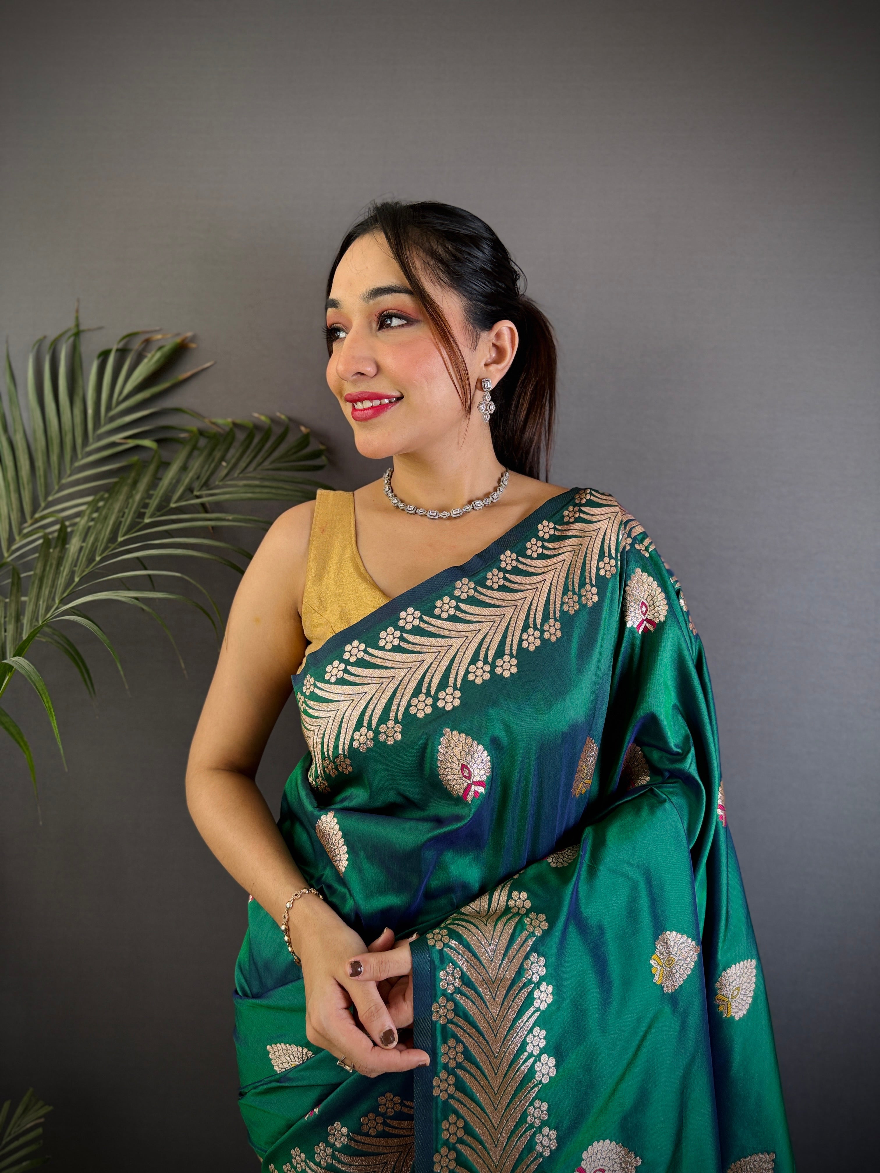 Elegant Banarasi Soft Silk Saree with Rich Zari Border Woven Pallu Traditional Indian Ethnic Wear for Weddings and Festivals
