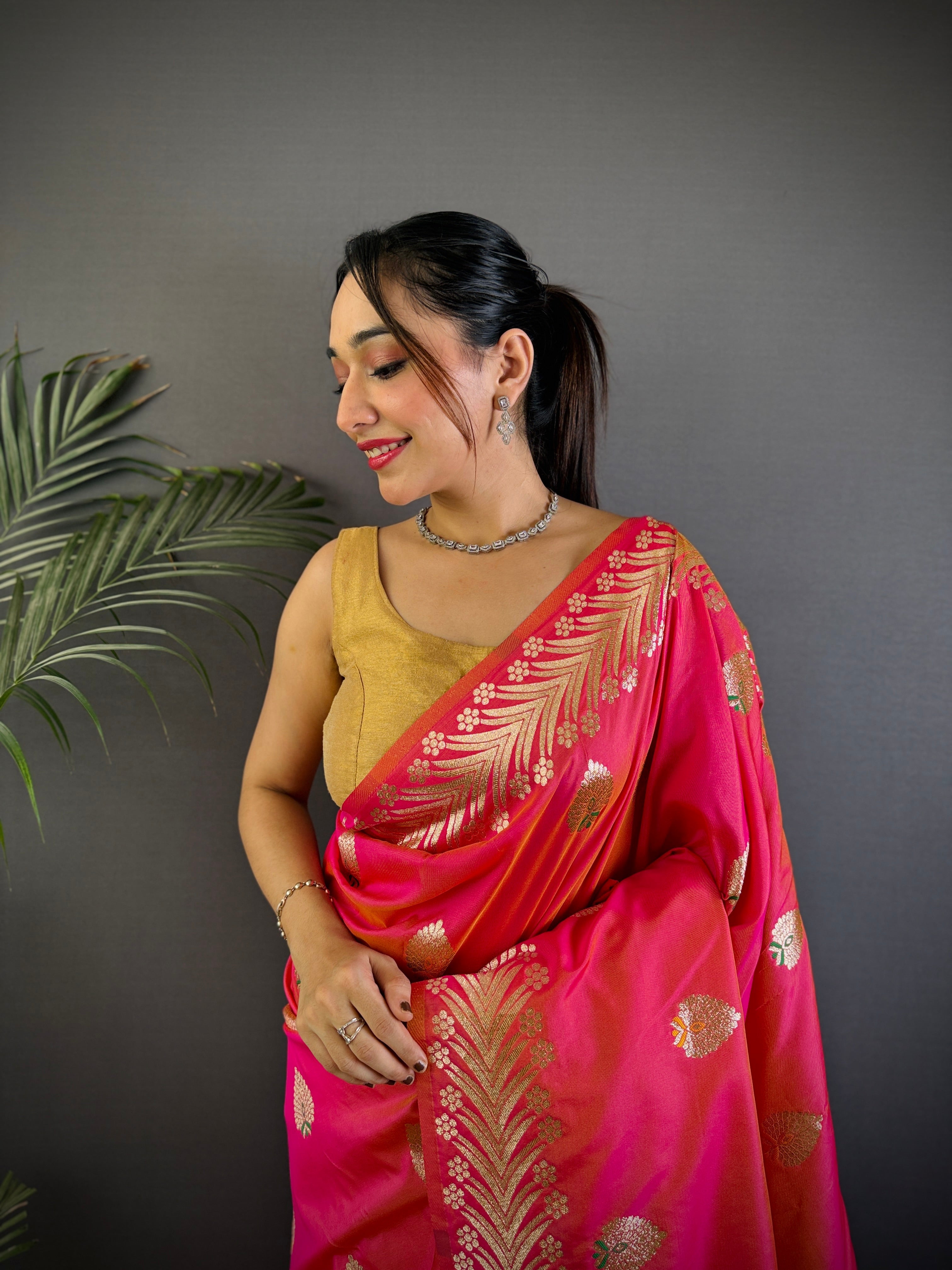 Elegant Banarasi Soft Silk Saree with Rich Zari Border Woven Pallu Traditional Indian Ethnic Wear for Weddings and Festivals