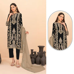 Luxury Ethnic Party Wear Ensemble Intricate Embroidered Kurta Trousers and Soft Dupatta Set