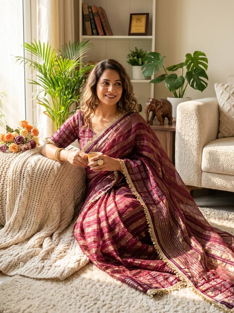 Sophisticated Embellished Organza Saree Set Elegant Festive Attire for Special Occasions