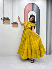 Premium Festive Wear Gown Embroidered Collar Dress with Tiered Flare
