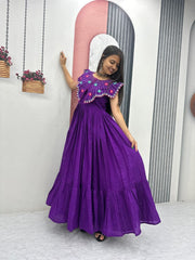 Premium Festive Wear Gown Embroidered Collar Dress with Tiered Flare