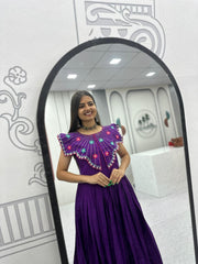 Premium Festive Wear Gown Embroidered Collar Dress with Tiered Flare
