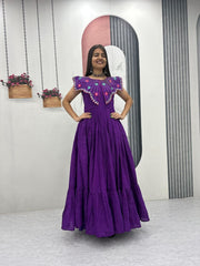 Premium Festive Wear Gown Embroidered Collar Dress with Tiered Flare