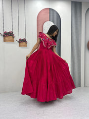 Premium Festive Wear Gown Embroidered Collar Dress with Tiered Flare