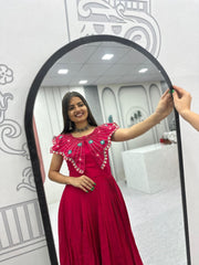 Premium Festive Wear Gown Embroidered Collar Dress with Tiered Flare