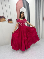 Premium Festive Wear Gown Embroidered Collar Dress with Tiered Flare