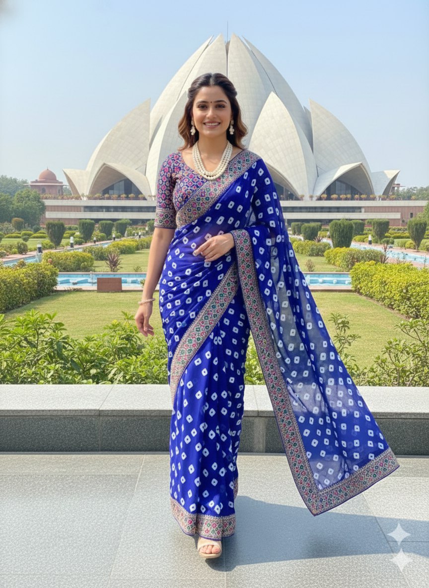 Bandhani Georgette Saree with Heavy Gota Patti Border Designer Blouse