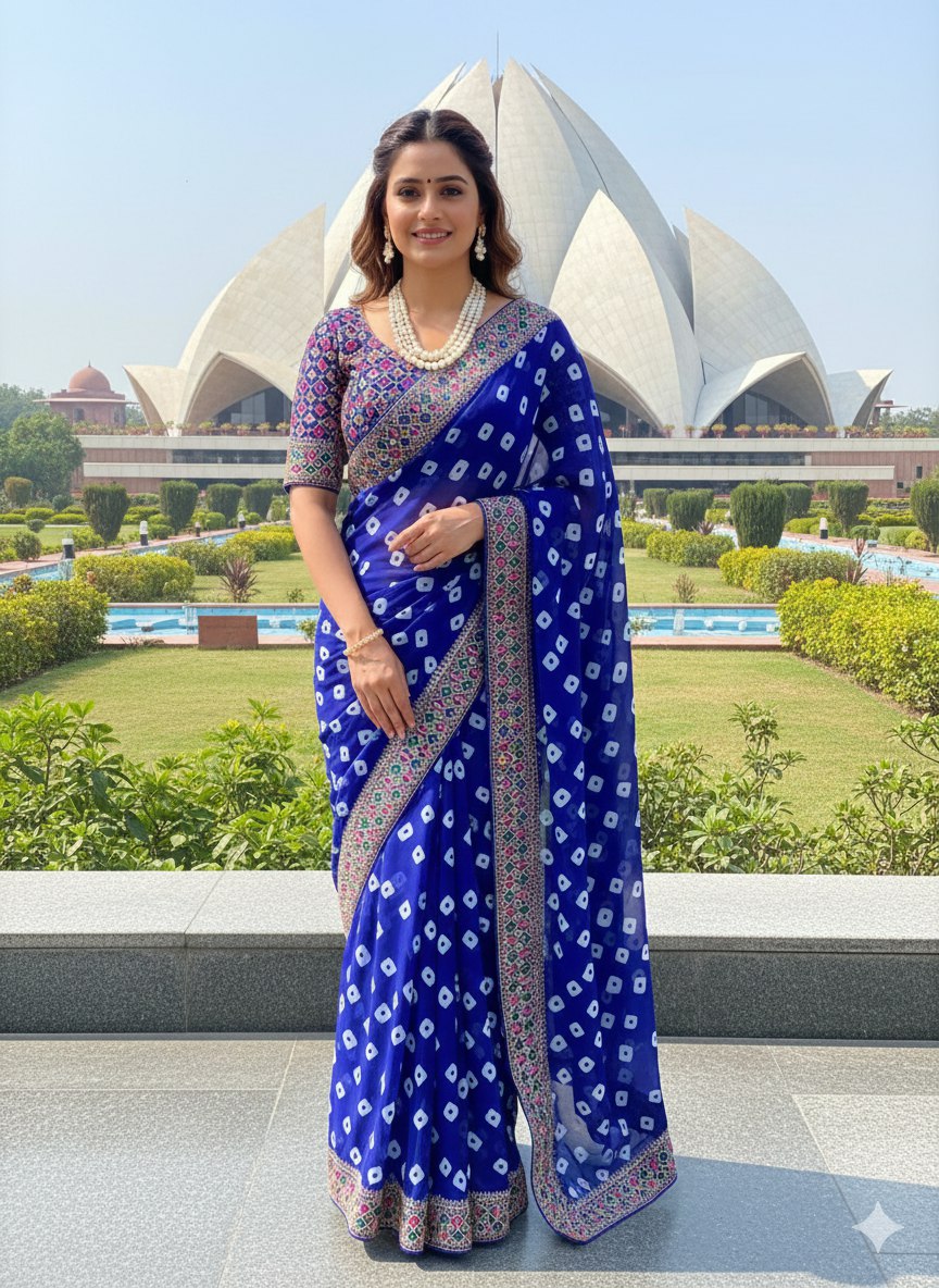Bandhani Georgette Saree with Heavy Gota Patti Border Designer Blouse