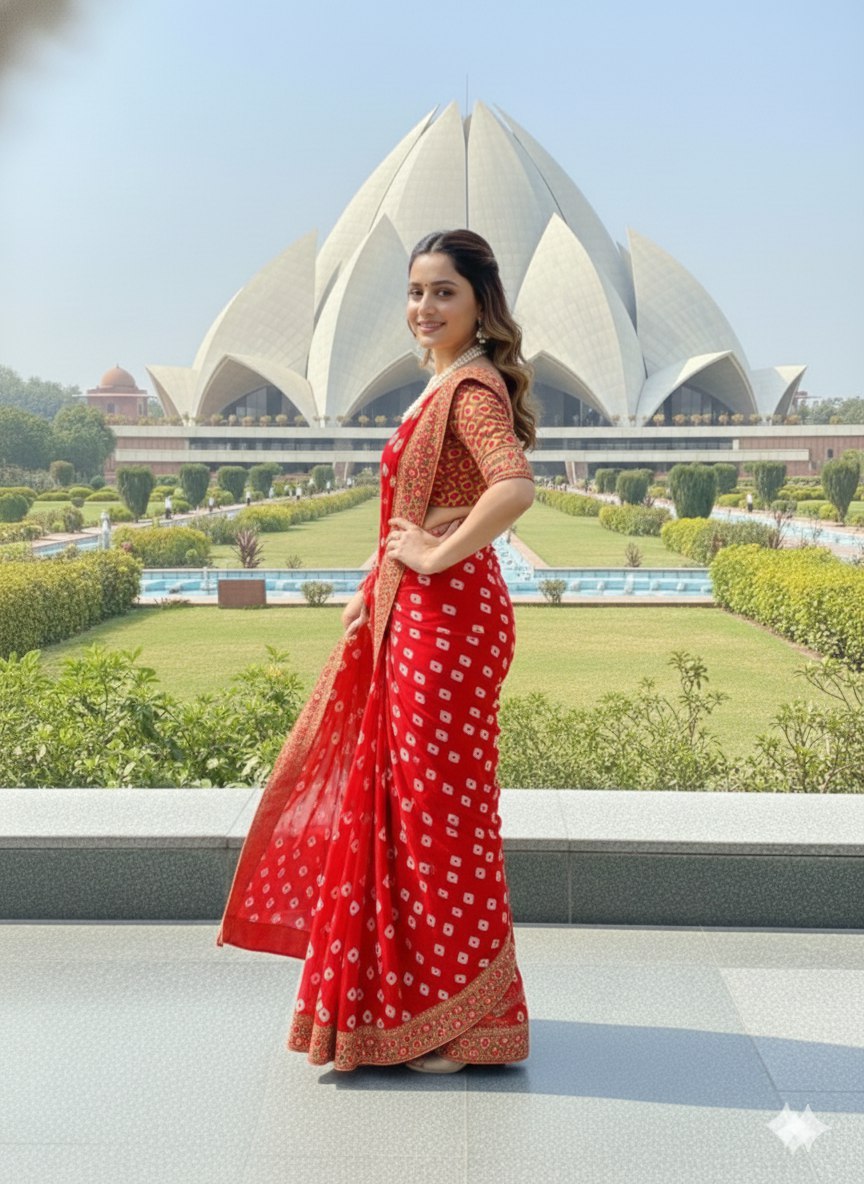 Bandhani Georgette Saree with Heavy Gota Patti Border Designer Blouse